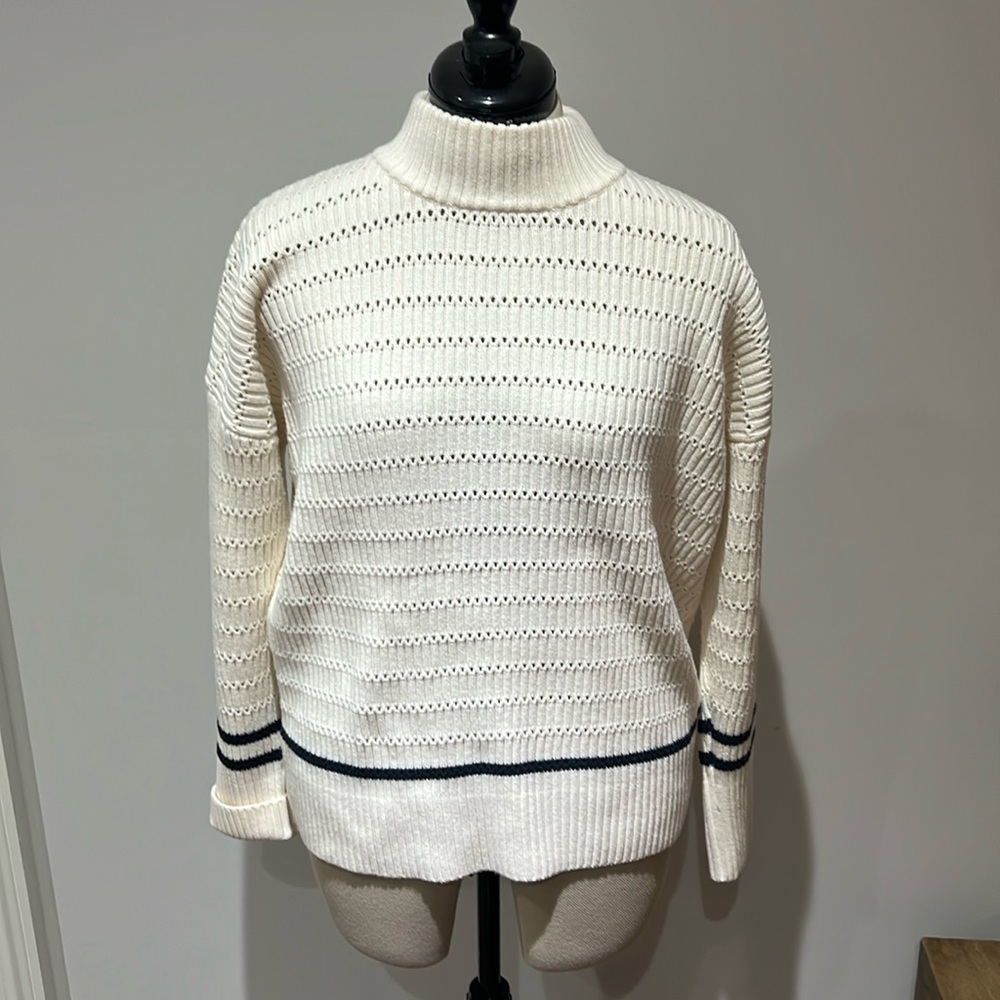 Tommy Hilfiger Retro Tennis Cream with Navy Trim Preppy Collegiate Sweater